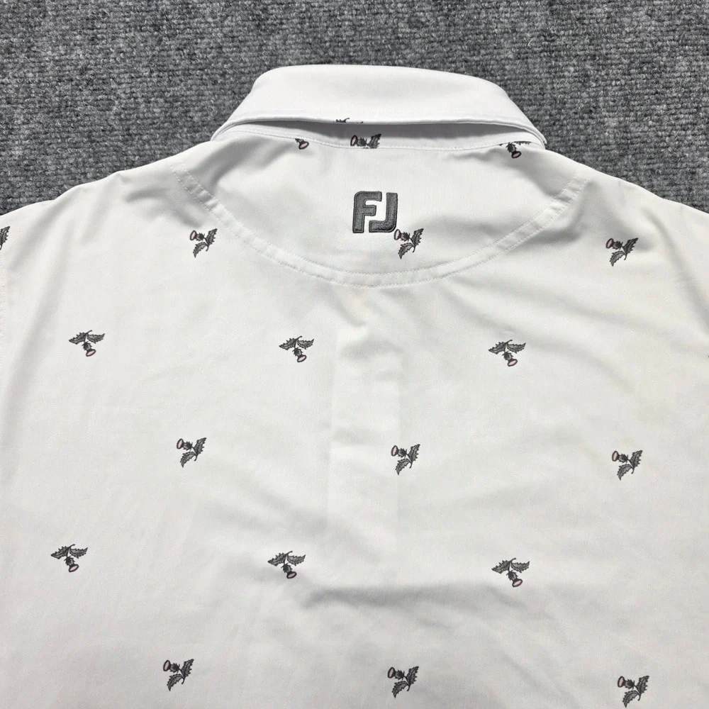 FootJoy Men's Medium ProDry Thistle‎ Print Golf White Polo Shirt Short Sleeve